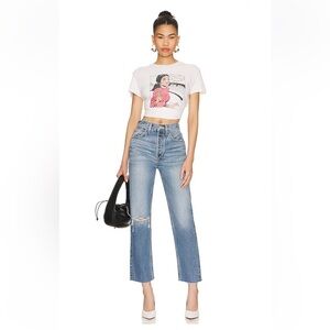 Re/done high rise stove pipe jeans in cloudy blue